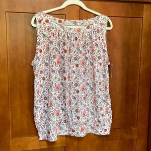 Loft Outlet White Floral Sleeveless Tank Round Neck in XL